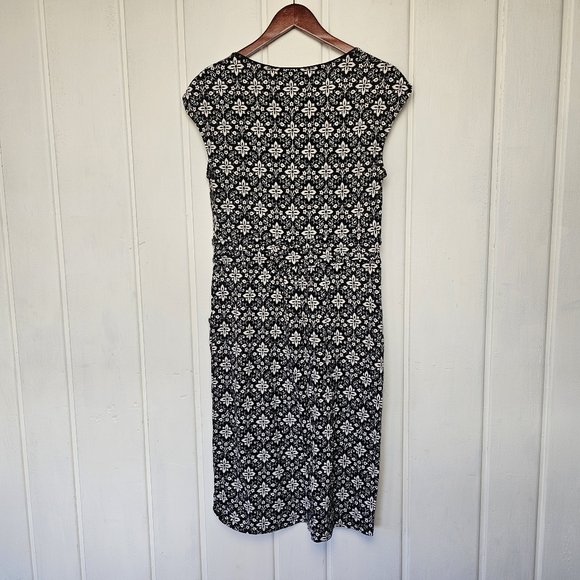 Boden Margot Scoop Neck Cap Sleeve Jersey Black White Print Midi Dress Sz 8L - Picture 5 of 10